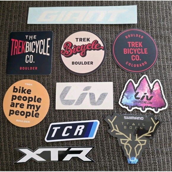 10x Biking Cycling Outdoor Stickers Mixed Lot Liv Shimano XTR Trek Boulder Giant - Picture 1 of 6